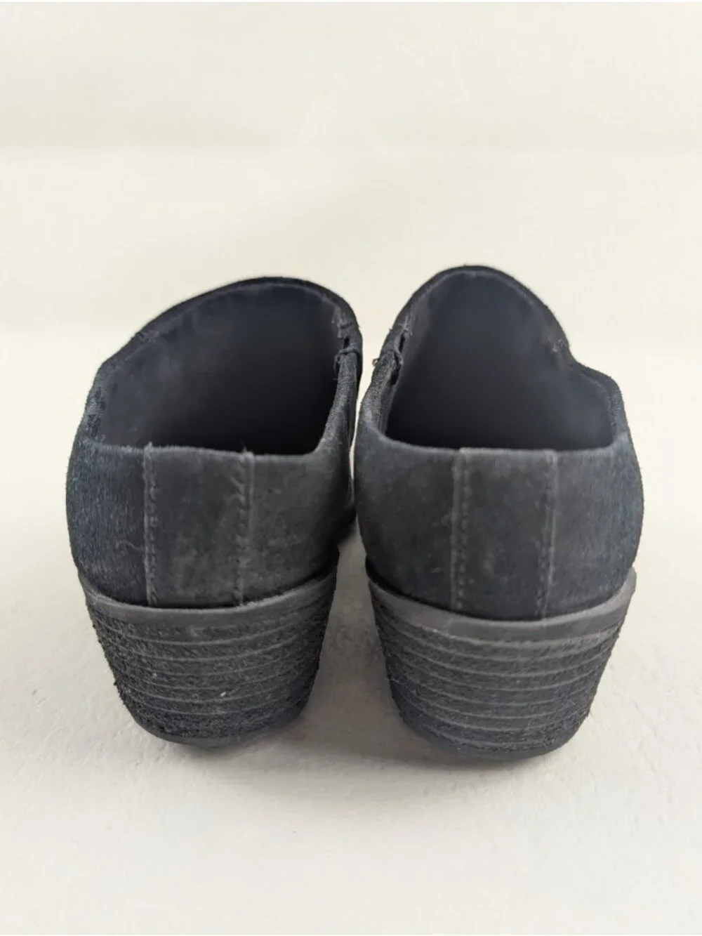 Born Starr Slip On Boot Womens 8.5 Black Suede Distressed Heeled Ankle Mule Clog
